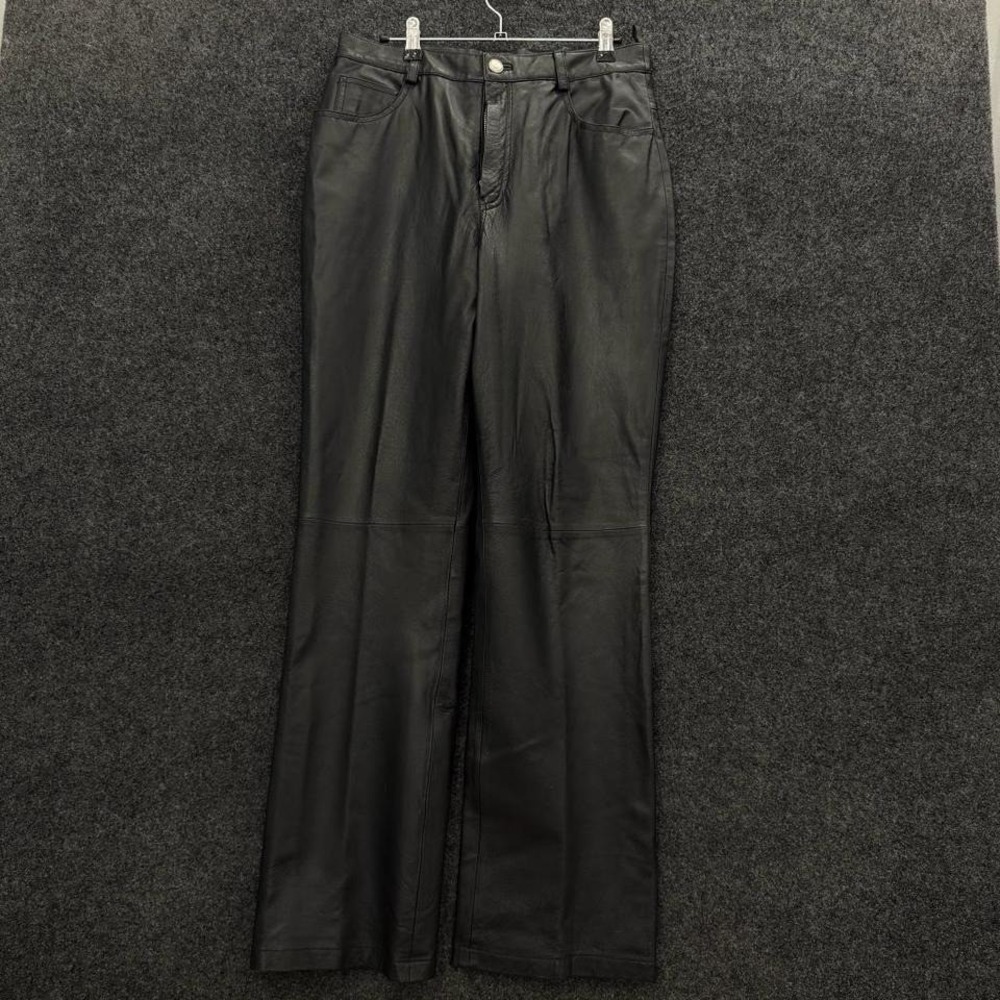 Newport News Black Genuine Leather Womens Wide Leg Pants Size 12 Y2K